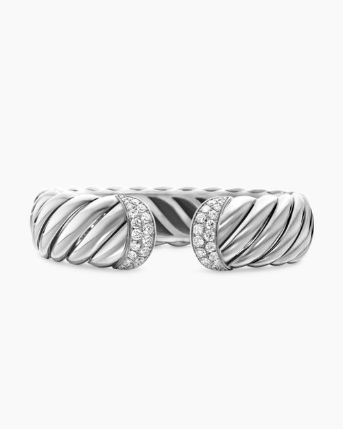 Womens Sculpted Cable Cuff Bracelet in Sterling Silver with Diamonds, 17mm