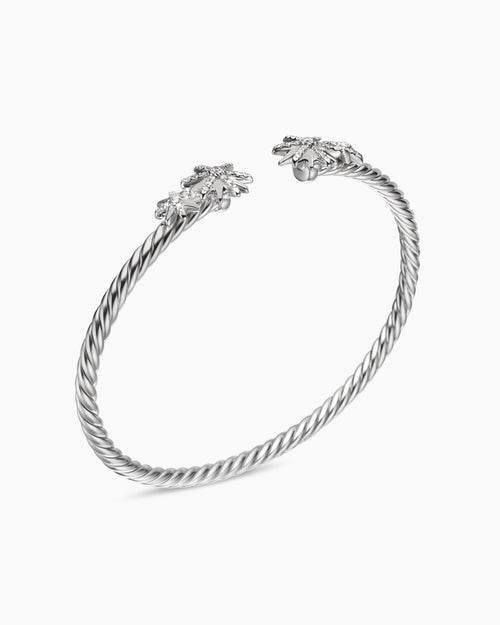 Womens Starburst Cable Bracelet in Sterling Silver with Diamonds, 3.5mm