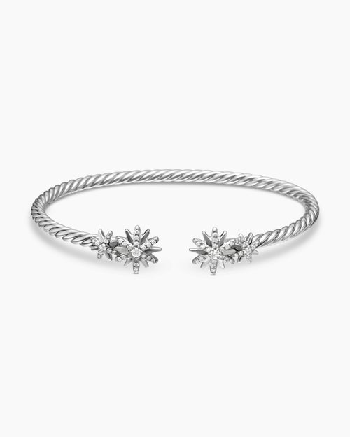 Womens Starburst Cable Bracelet in Sterling Silver with Diamonds, 3.5mm