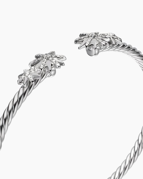 Womens Starburst Cable Bracelet in Sterling Silver with Diamonds, 3.5mm