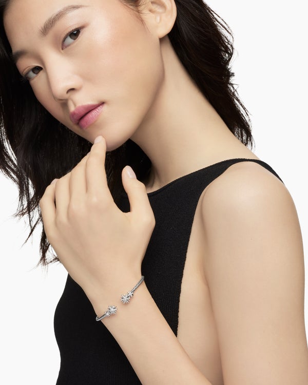 Starburst Cable Bracelet in Sterling Silver with Diamonds, 3.5mm