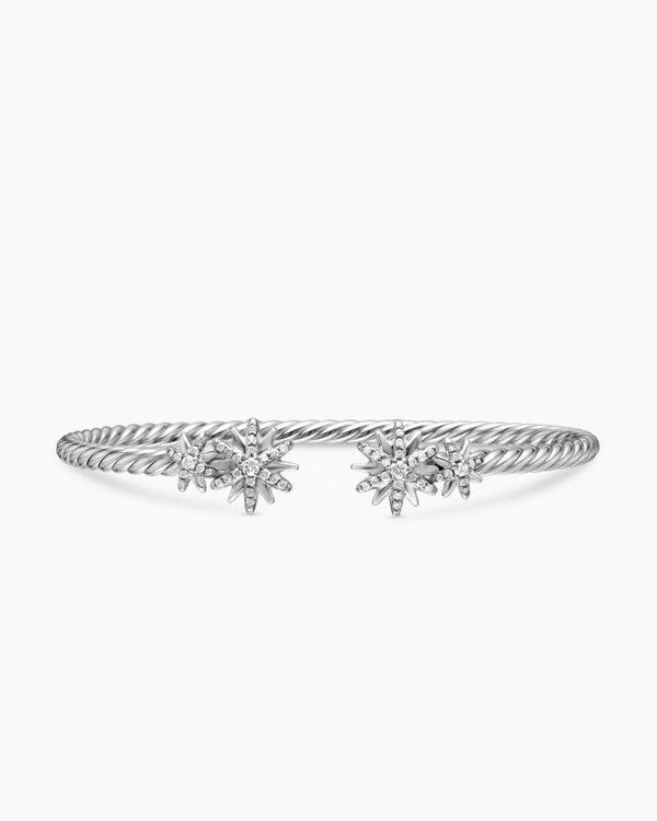 Starburst Cable Bracelet in Sterling Silver with Diamonds, 3.5mm