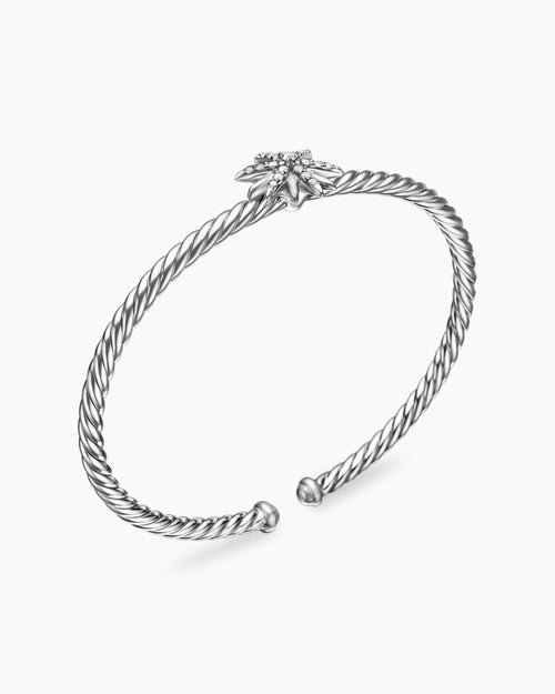 Womens Starburst Center Station Bracelet in Sterling Silver with Diamonds, 3mm
