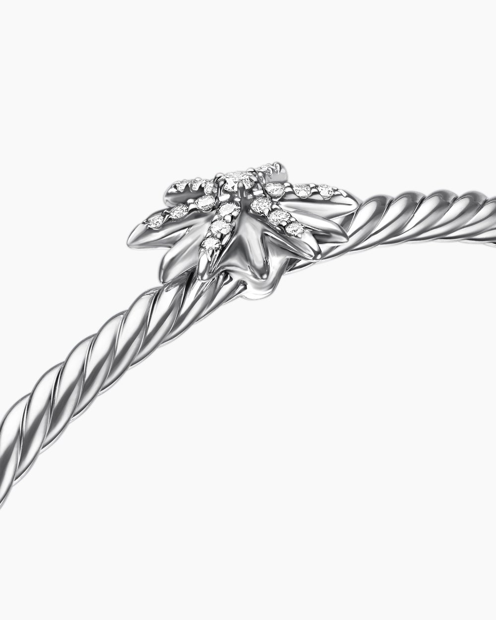 Womens Starburst Center Station Bracelet in Sterling Silver with Diamonds, 3mm