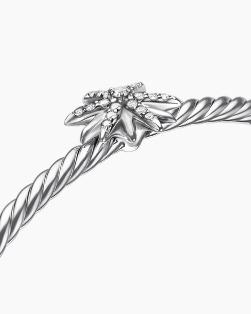 Womens Starburst Center Station Bracelet in Sterling Silver with Diamonds, 3mm