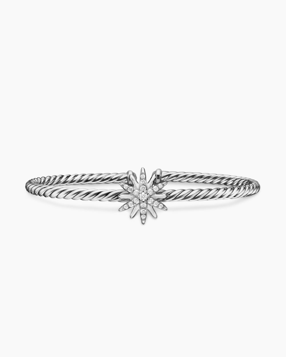 Womens Starburst Center Station Bracelet in Sterling Silver with Diamonds, 3mm