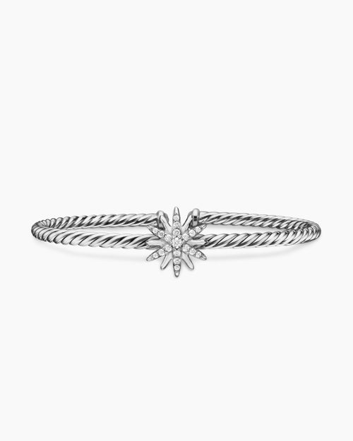 Womens Starburst Center Station Bracelet in Sterling Silver with Diamonds, 3mm