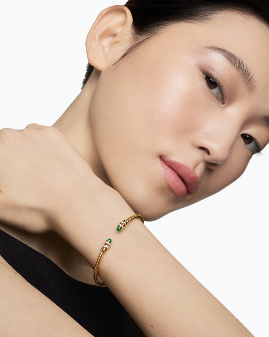 Petite Helena Cablespira Bracelet in 18K Yellow Gold with Diamonds, 3mm