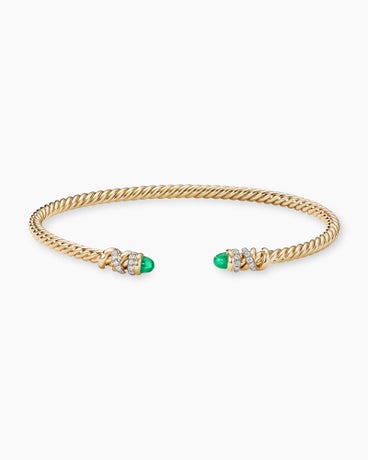 Petite Helena Cablespira® Bracelet in 18K Yellow Gold with Emeralds and Diamonds, 3mm