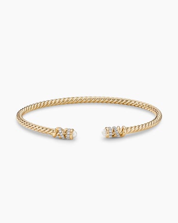 Petite Helena Cablespira® Bracelet in 18K Yellow Gold with Pearls and Diamonds, 3mm