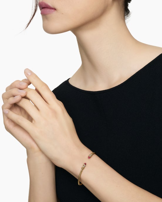 Petite Helena Cablespira® Bracelet in 18K Yellow Gold with Rubies and Diamonds, 3mm