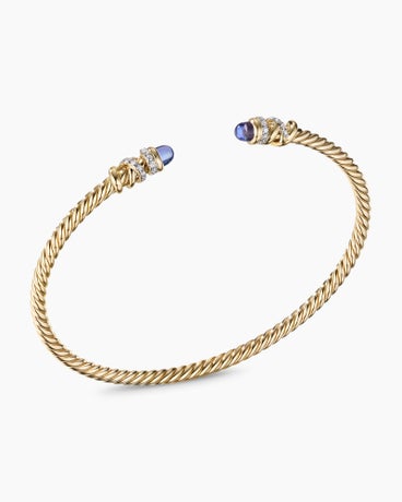 Petite Helena Cablespira® Bracelet in 18K Yellow Gold with Tanzanite and Diamonds, 3mm