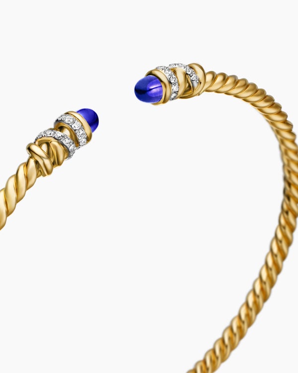 Petite Helena Cablespira® Bracelet in 18K Yellow Gold with Tanzanite and Diamonds, 3mm