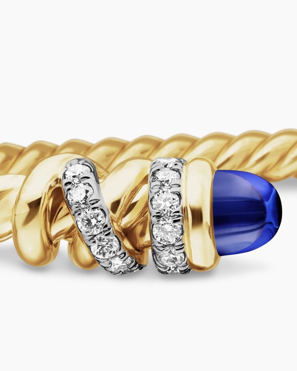 Petite Helena Cablespira® Bracelet in 18K Yellow Gold with Tanzanite and Diamonds, 3mm