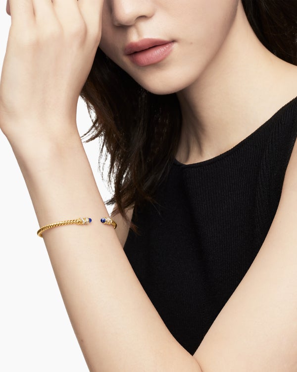 Petite Helena Cablespira® Bracelet in 18K Yellow Gold with Tanzanite and Diamonds, 3mm