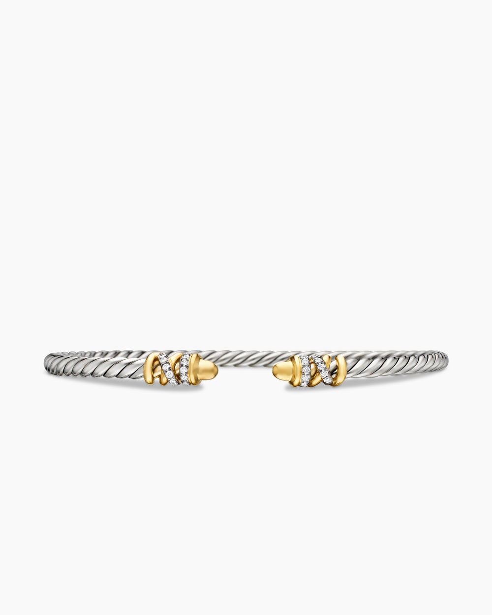 Womens Petite Helena Classic Cable Bracelet in Sterling Silver with 18K Yellow Gold and Diamonds, 3mm