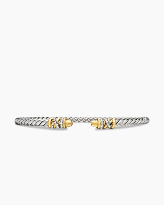 Bracelet Classic Cable Petite Helena en argent sterling avec or jaune 18 carats, dômes en or et diamants, 3 mm