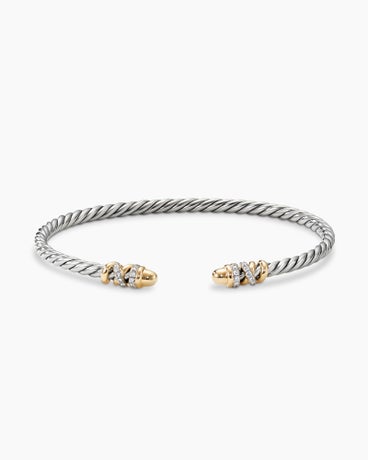 Petite Helena Classic Cable Bracelet in Sterling Silver with 18K Yellow Gold, Gold Domes and Diamonds, 3mm