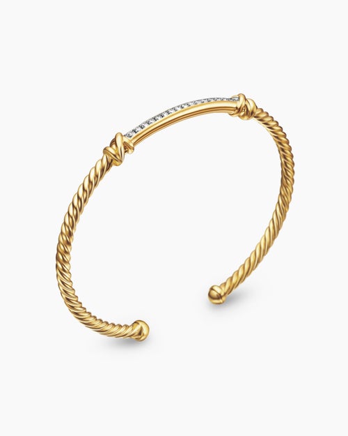 Womens Petite Helena Cablespira Station Bracelet in 18K Yellow Gold with Diamonds, 3mm