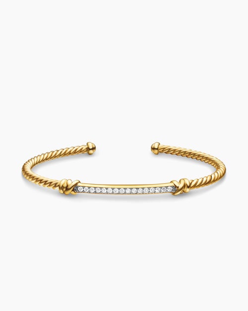Womens Petite Helena Cablespira Station Bracelet in 18K Yellow Gold with Diamonds, 3mm