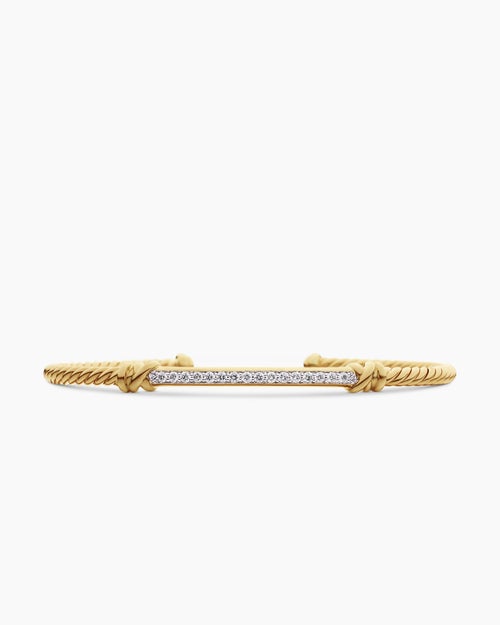Womens Petite Helena Cablespira Station Bracelet in 18K Yellow Gold with Diamonds, 3mm