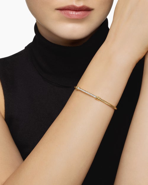 Womens Petite Helena Cablespira Station Bracelet in 18K Yellow Gold with Diamonds, 3mm