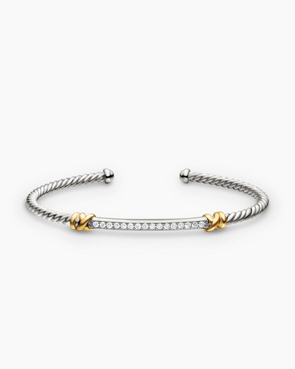 Bracelet station Cable classique Helena de petite taille en argent sterling avec or jaune 18 carats et diamants, 3 mm