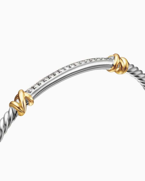 Bracelet station Cable classique Helena de petite taille en argent sterling avec or jaune 18 carats et diamants, 3 mm
