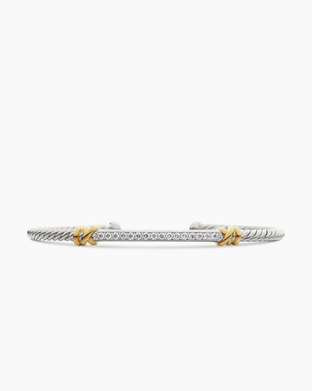 Womens Petite Helena Classic Cable Station Bracelet in Sterling Silver with 18K Yellow Gold and Diamonds, 3mm