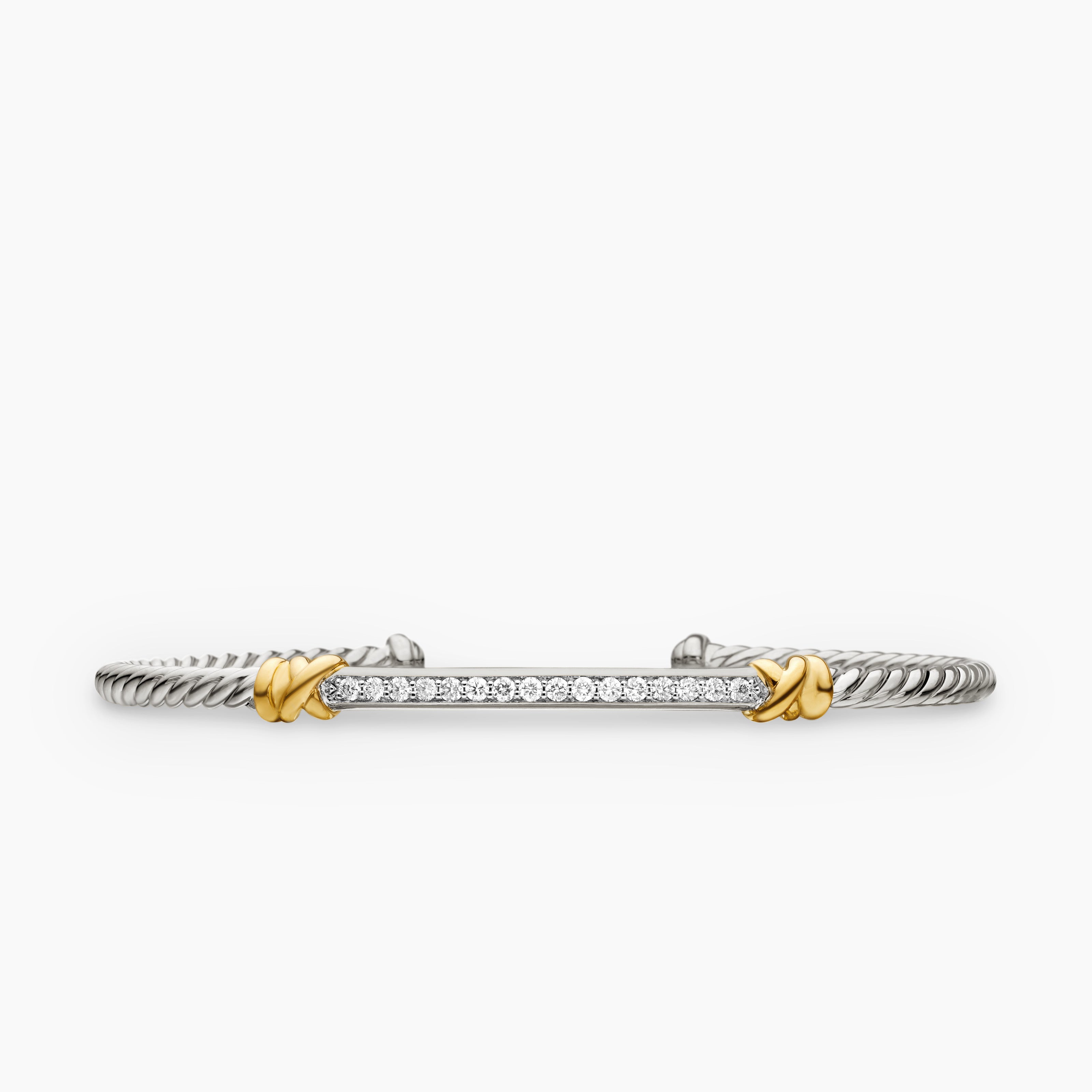 Womens Petite Helena Classic Cable Station Bracelet in Sterling Silver with 18K Yellow Gold and Diamonds, 3mm
