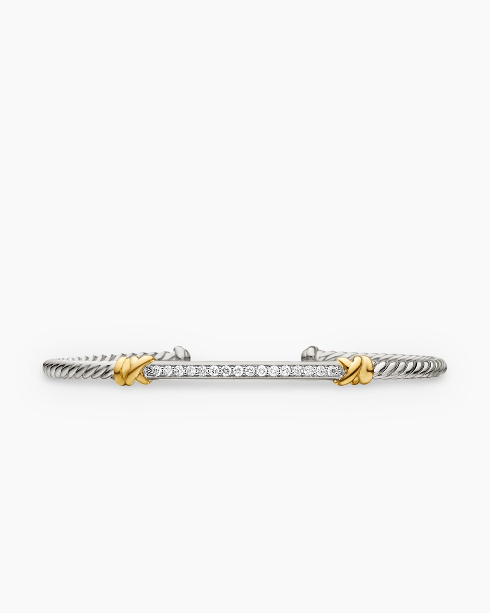 Womens Petite Helena Classic Cable Station Bracelet in Sterling Silver with 18K Yellow Gold and Diamonds, 3mm