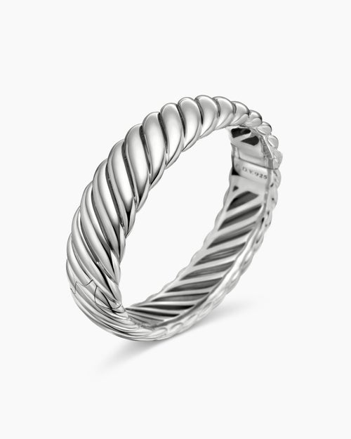 Womens Sculpted Cable Bracelet in Sterling Silver, 17mm
