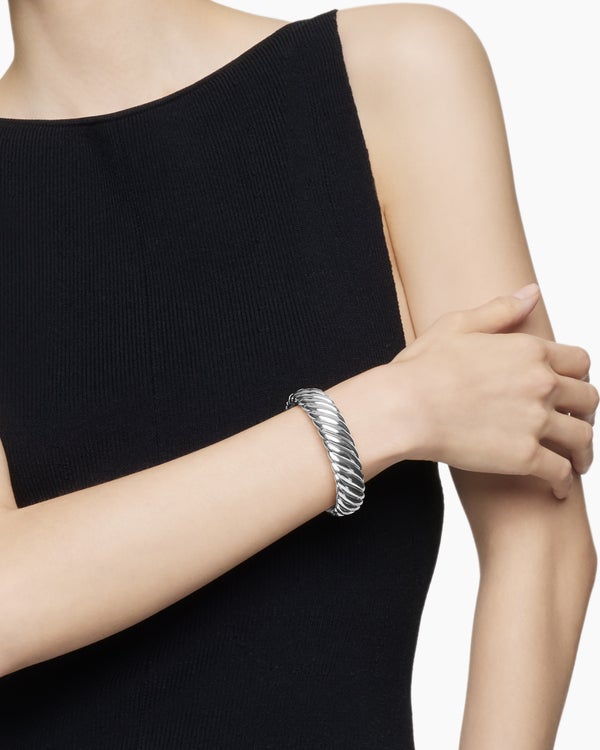 Sculpted Cable Bracelet in Sterling Silver, 17mm