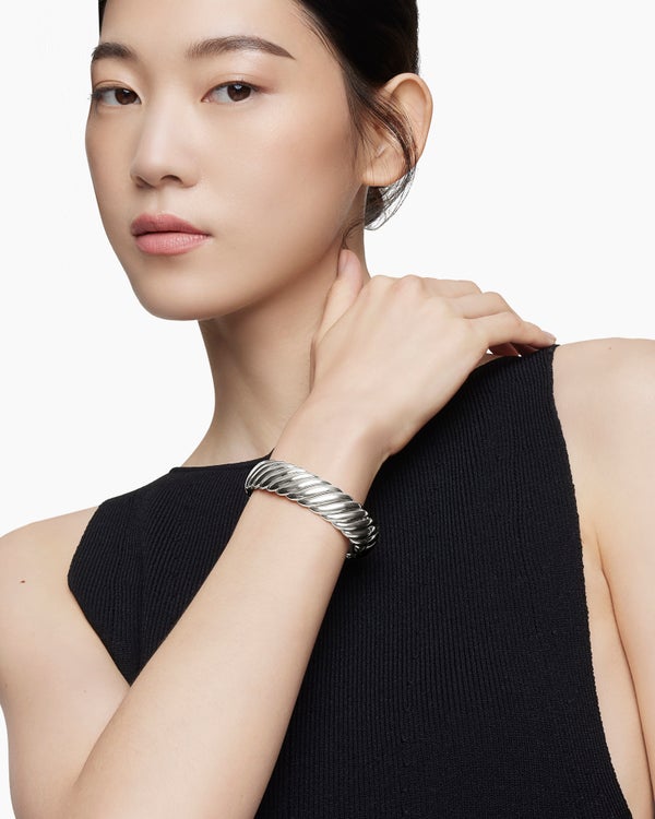 Sculpted Cable Bracelet in Sterling Silver, 17mm