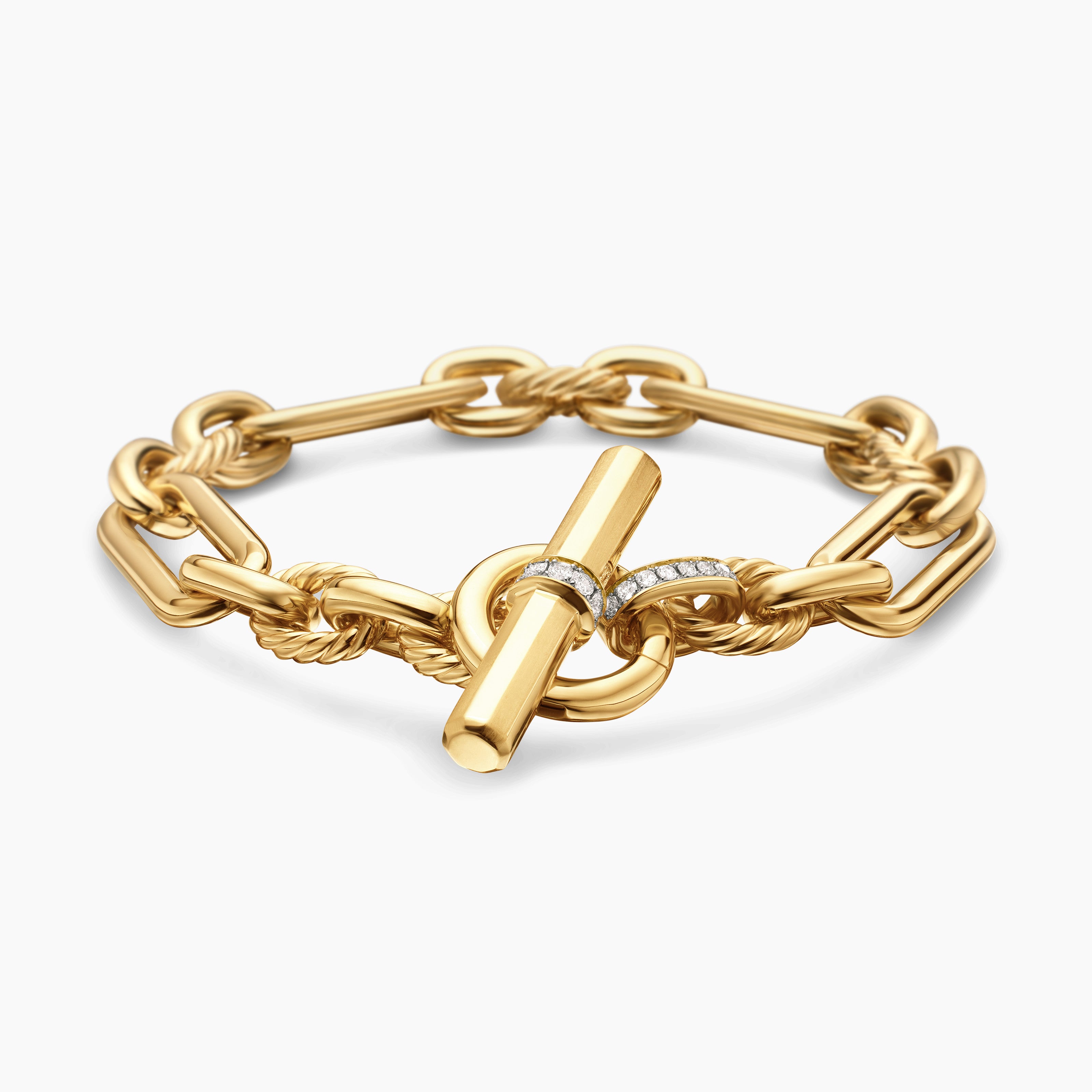 Womens Lexington Chain Bracelet in 18K Yellow Gold with Diamonds, 9.8mm