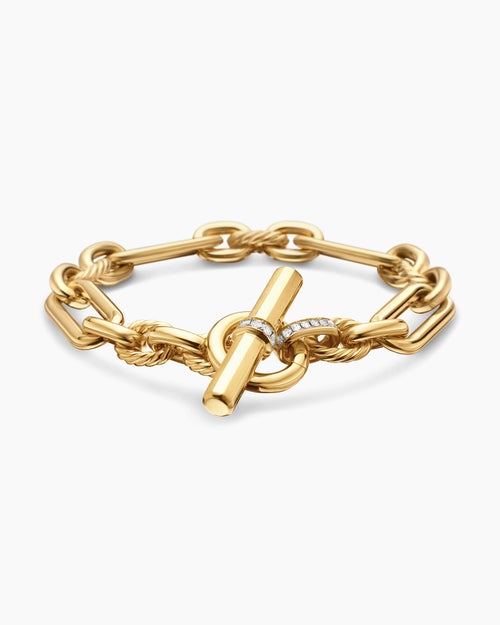 Womens Lexington Chain Bracelet in 18K Yellow Gold with Diamonds, 9.8mm
