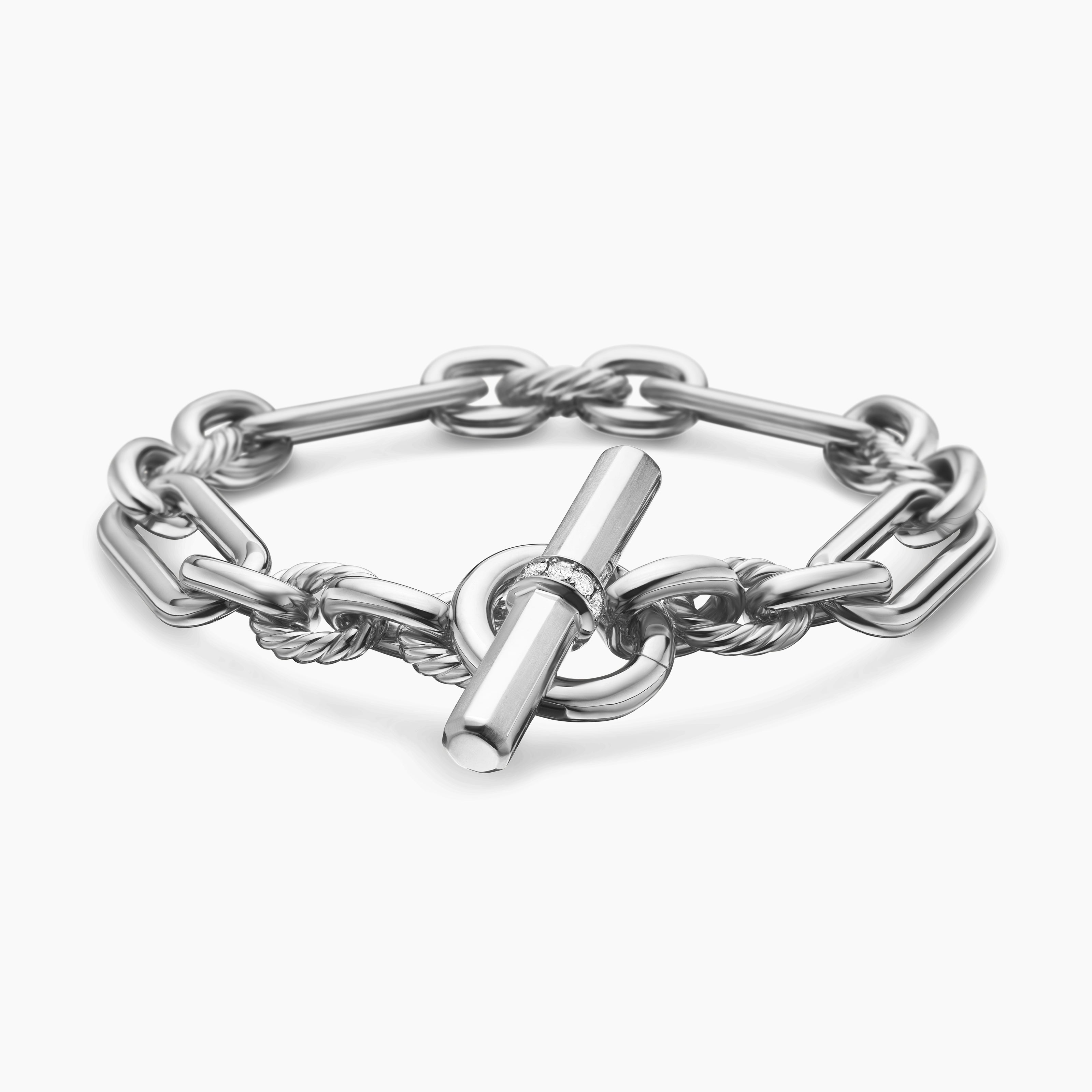 Womens Lexington Chain Bracelet in Sterling Silver with Diamonds, 9.8mm