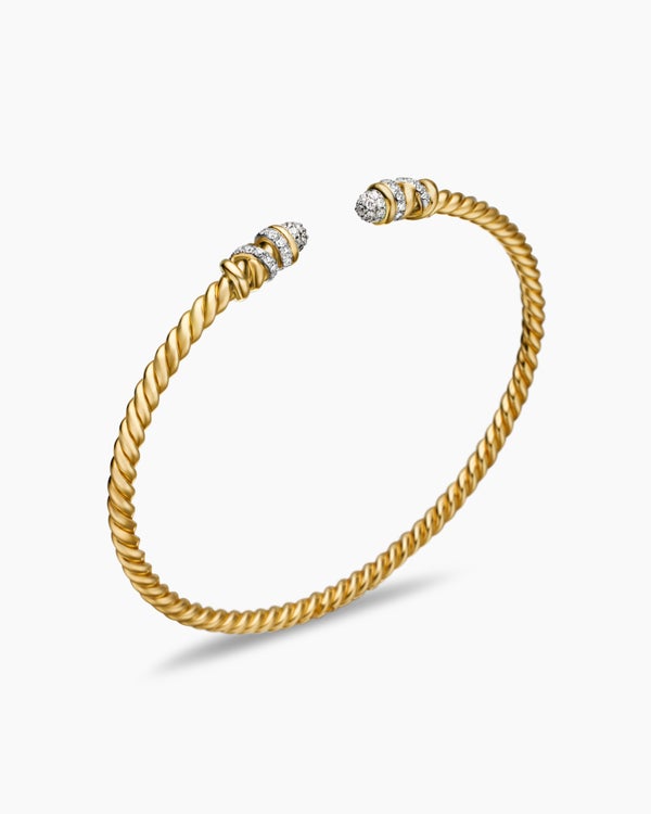 Bracelet Helena Cablespira de petite taille en or jaune 18 carats avec diamants, 3 mm