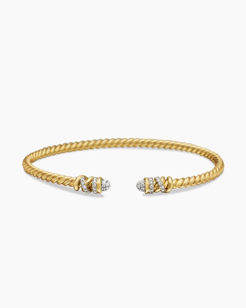 Womens Petite Helena Cablespira® Bracelet in 18K Yellow Gold with Diamonds, 3mm