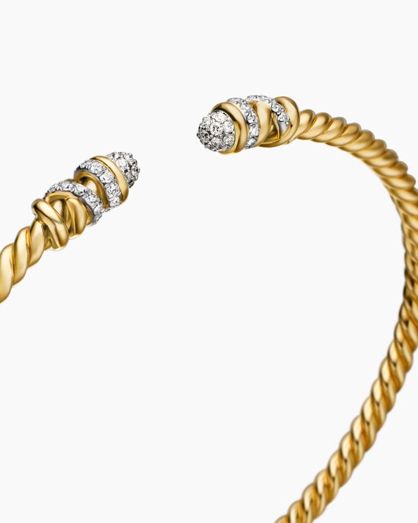 Bracelet Helena Cablespira de petite taille en or jaune 18 carats avec diamants, 3 mm