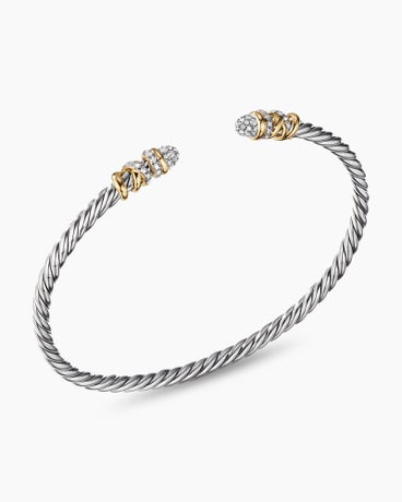 Petite Helena Classic Cable Bracelet in Sterling Silver with 18K Yellow Gold and Diamonds, 3mm