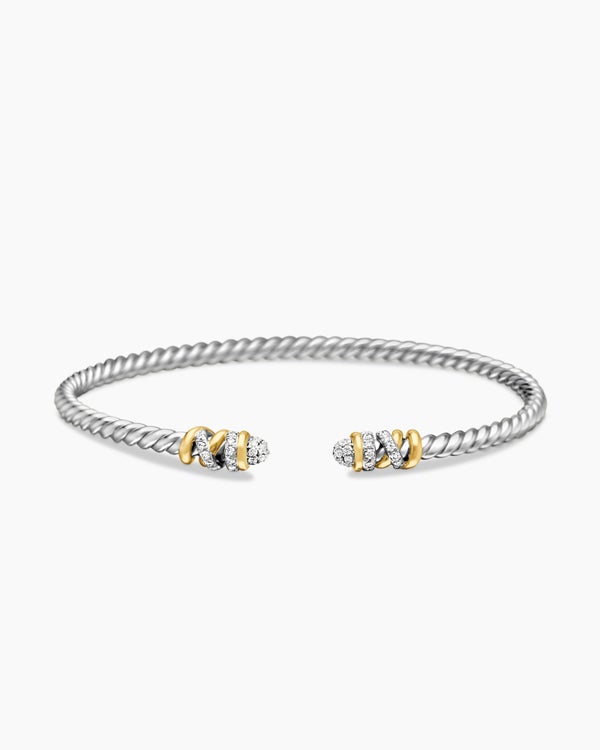 Petite Helena Classic Cable Bracelet in Sterling Silver with 18K Yellow Gold and Diamonds, 3mm