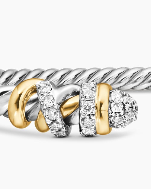 Womens Petite Helena Classic Cable Bracelet in Sterling Silver with 18K Yellow Gold and Diamonds, 3mm