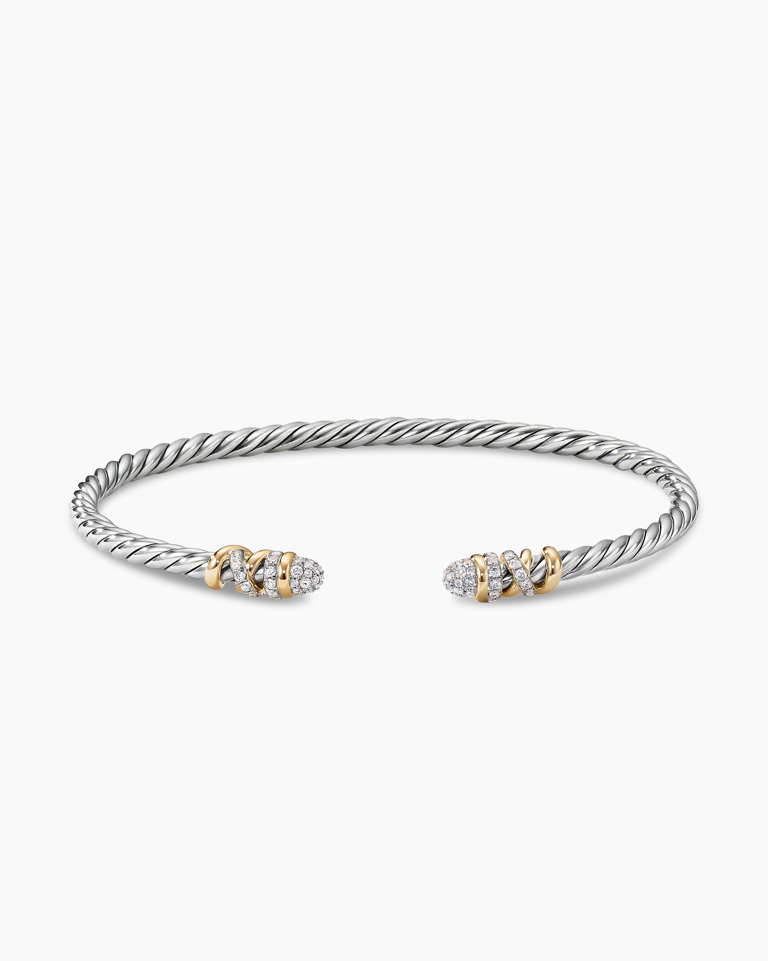 Petite Helena Classic Cable Bracelet in Sterling Silver with 18K Yellow Gold  and Diamonds, 3mm | David Yurman