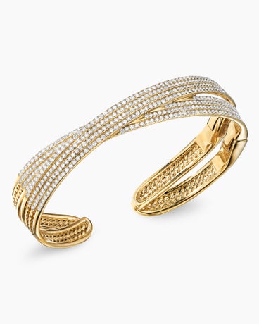 DY Origami Cuff Bracelet in 18K Yellow Gold with Full Pavé Diamonds, 14mm