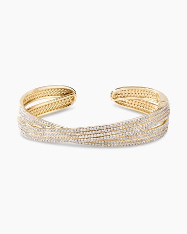 DY Origami Cuff Bracelet in 18K Yellow Gold with Full Pavé Diamonds, 14mm