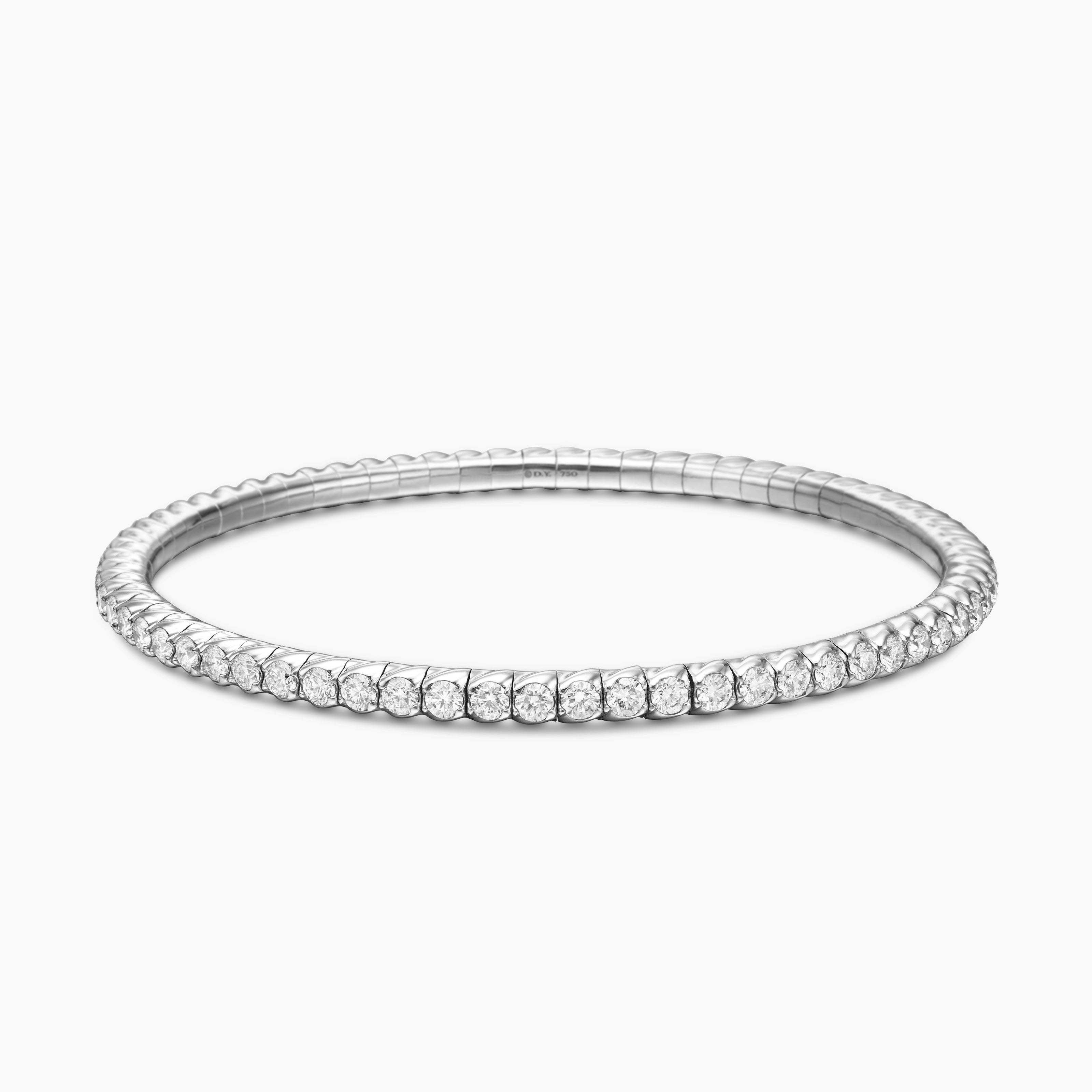 Womens Pav&eacute; Stretch Bracelet in 18K White Gold, 3mm
