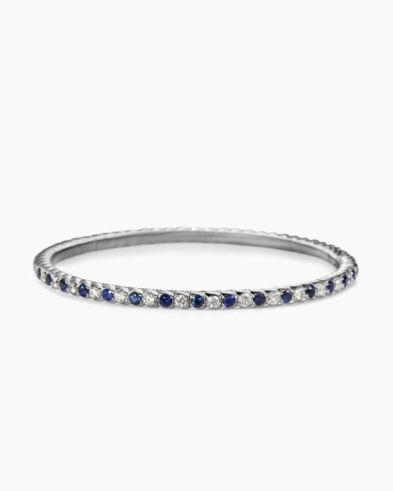 Pavé Stretch Bracelet in 18K White Gold with Sapphires and Diamonds, 3mm