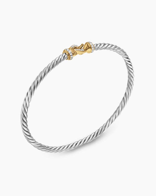 Buckle Classic Cable Bracelet in Sterling Silver with 18K Yellow Gold and Diamonds, 3mm
