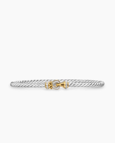 Buckle Classic Cable Bracelet in Sterling Silver with 18K Yellow Gold and Diamonds, 3mm